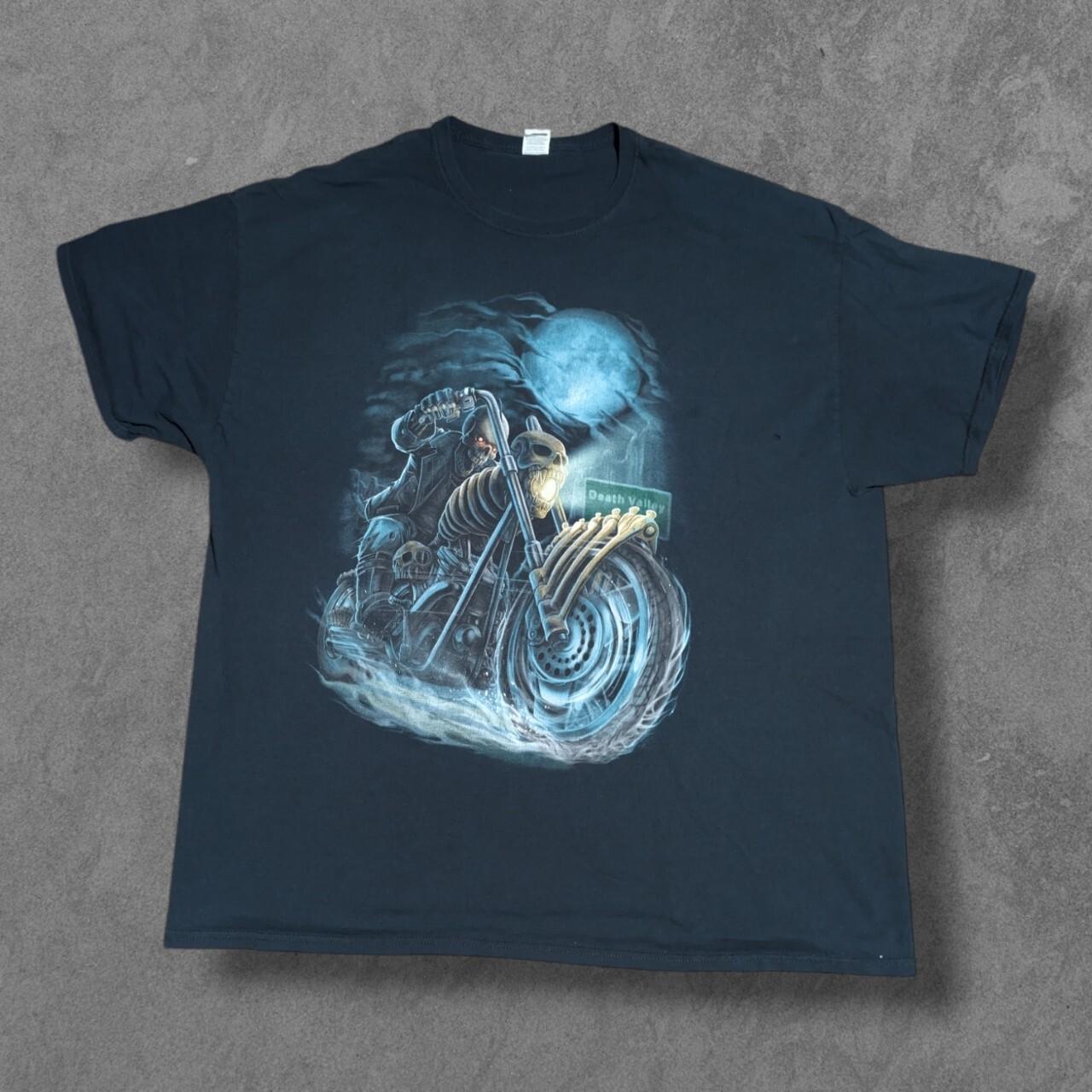 Y2K Biker Skull Skeleton Riding Motorcycle Distressed Grunge Tee XXL Unisex T-Shirt XXXL
