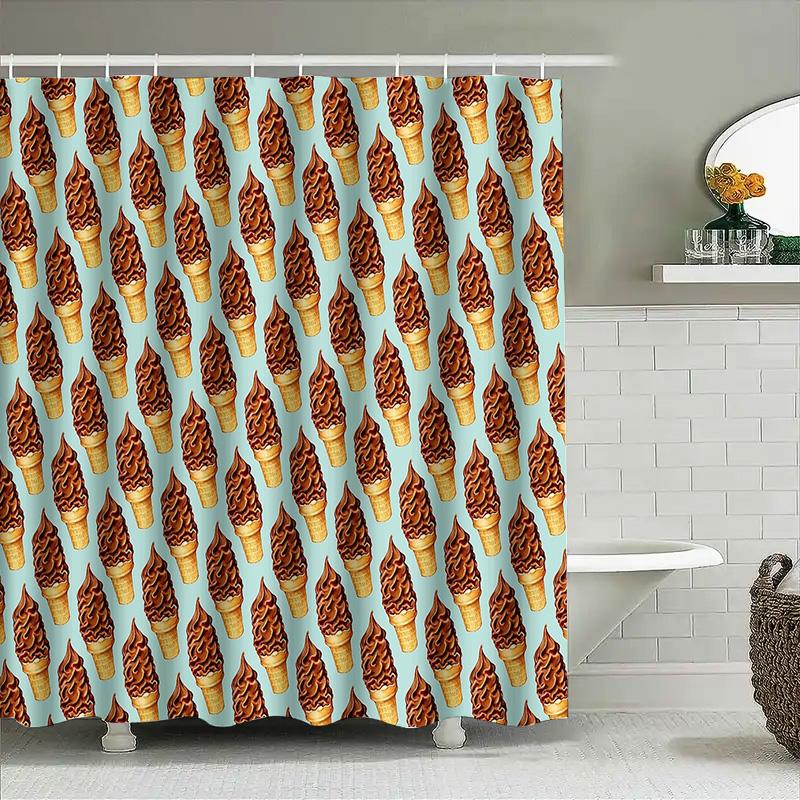 Ice Cream Shower Curtain Cute Dessert Patterned Bathroom Decor Sweet Treat Backdrop Vintage Style Home Decoration For Kids Room