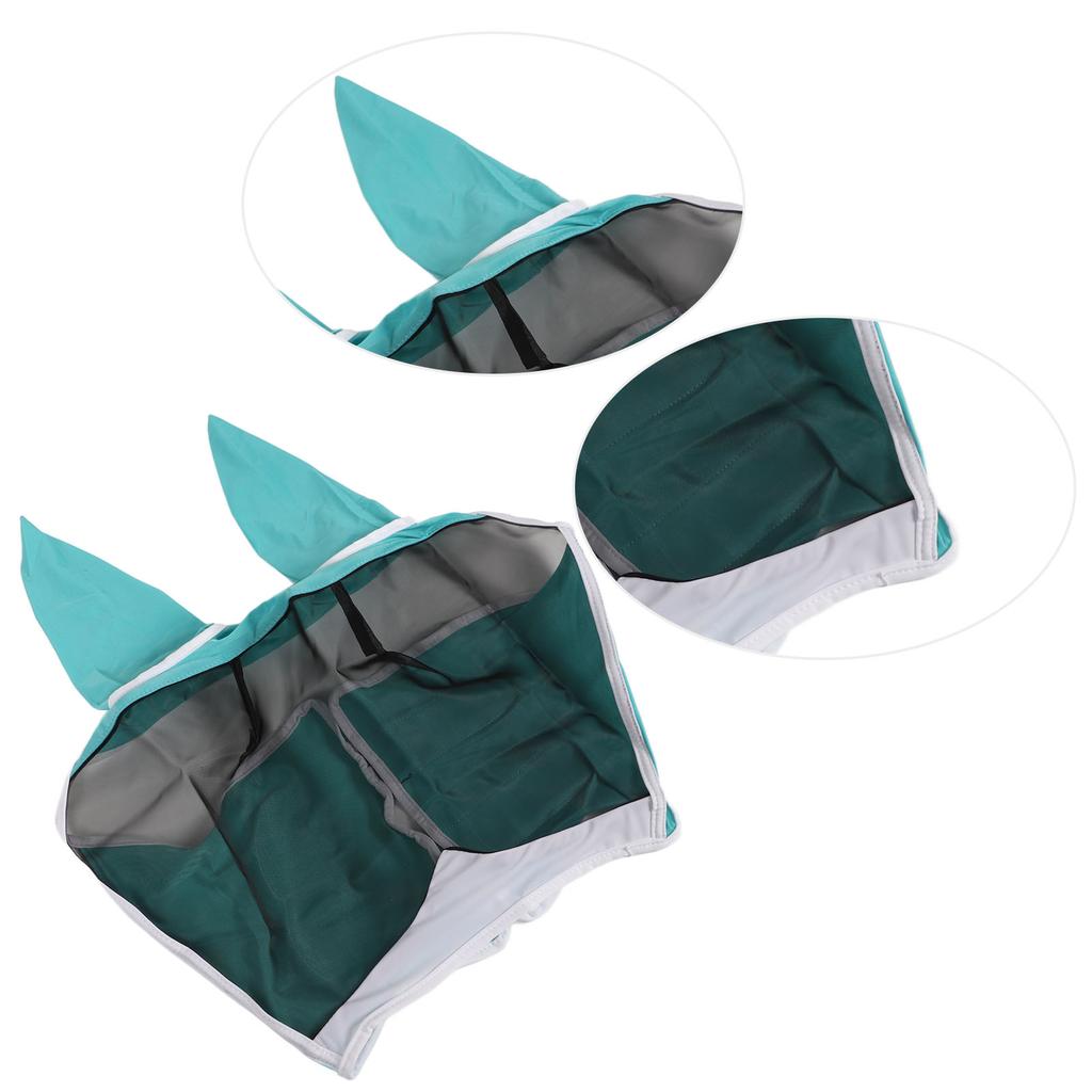 Mesh Horse Fly Mask Elastic UV Protection Detachable Breathable Horse Fly Mask with Ears for Horses Blue Green L