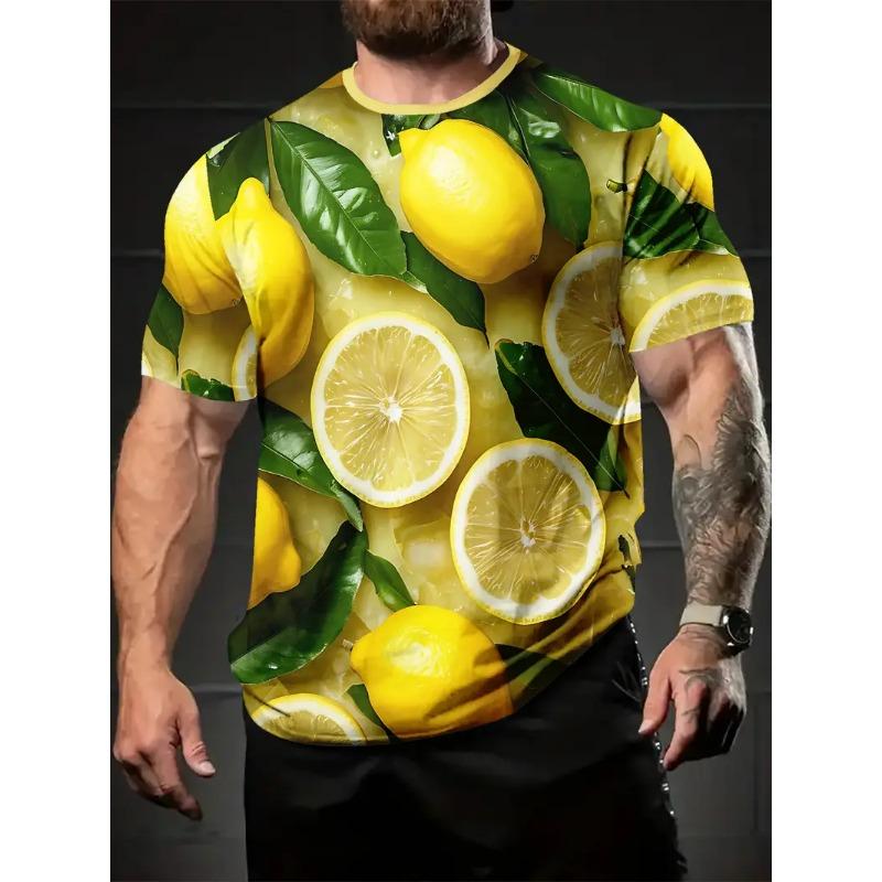 Men's 3D Printed Round Neck Casual T-shirt for Summer Wear Lightweight Breathable Trendy Vibrant Fresh Produce Element Pattern Printed T-shirt
