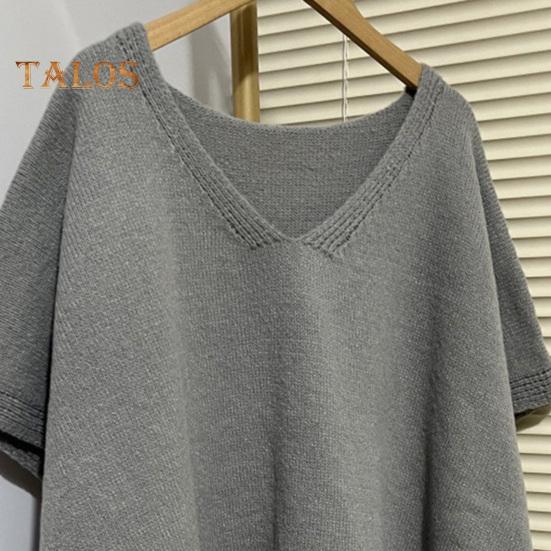 Women Sweater V-Neck Batwing Style Sleeveless Loose Fit Casual Top Solid Color High Low Hem Knit Autumn Winter Sweater Vest