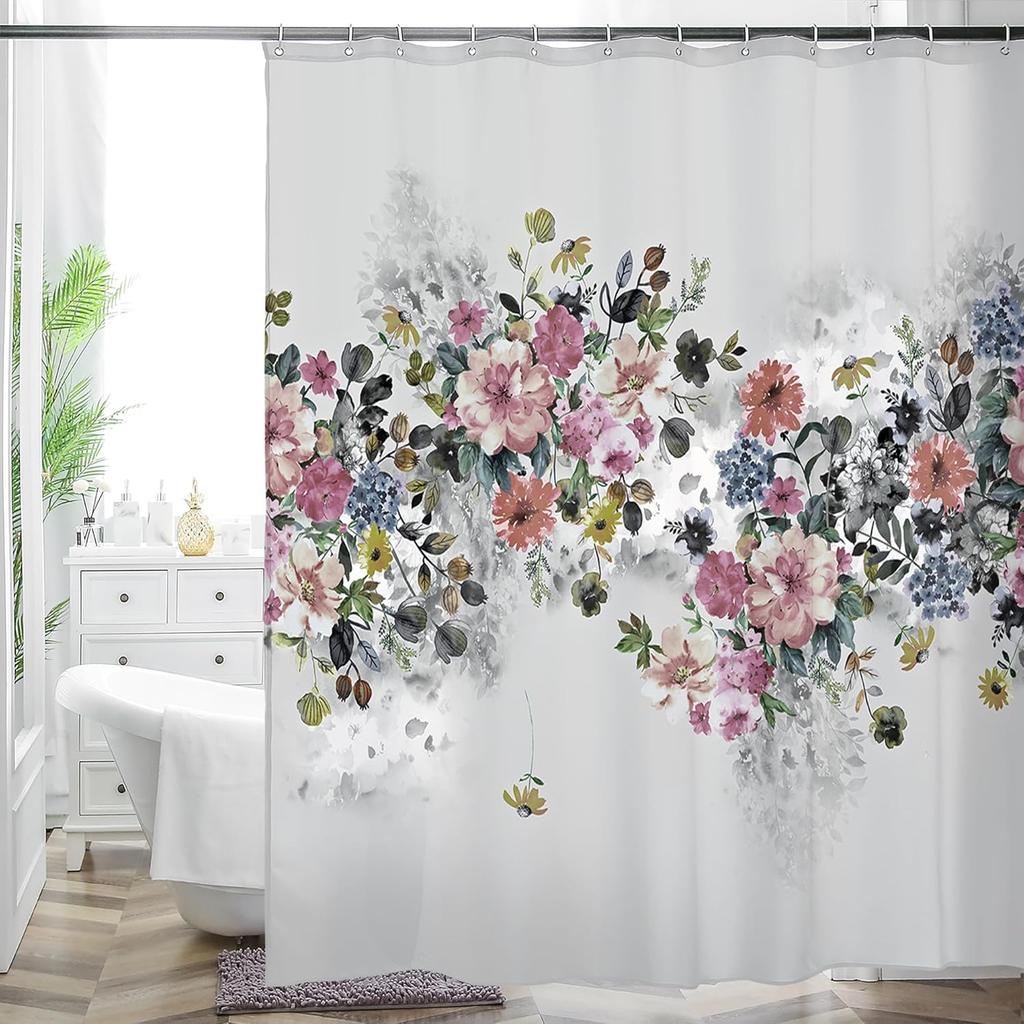 Bohemian Flower Bathroom Curtain Colorful Boho Floral Print Beautiful Bright Polyester Fabric Cloth Shower Curtain for Bathroom