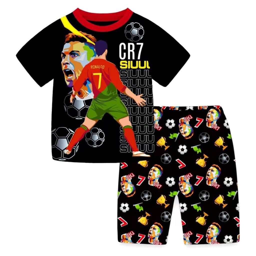 Nba Soccer Star Cr7 Print Kids Summer Cotton Tshirt And Shorts Set With Soft Fabric For Boys And Girls