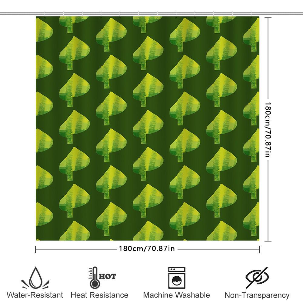 Bright Green Leaf Pattern Shower Curtain Eco-Friendly Bath Decor For Home Living Room Or Bathroom Extra Long Waterproof Shower C
