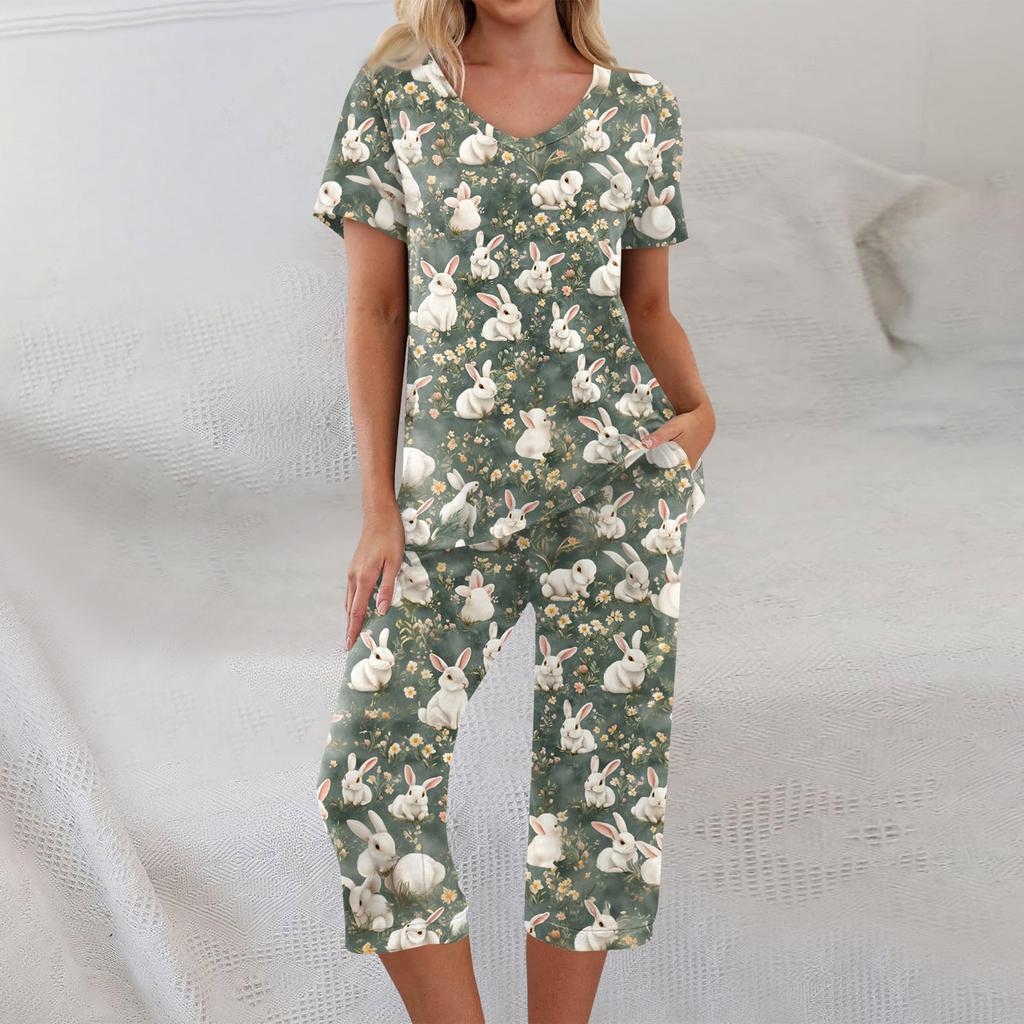2 Piece Sets For Women Short Sleeve Top And Pants With Pockets Workout Soft  Print Sets