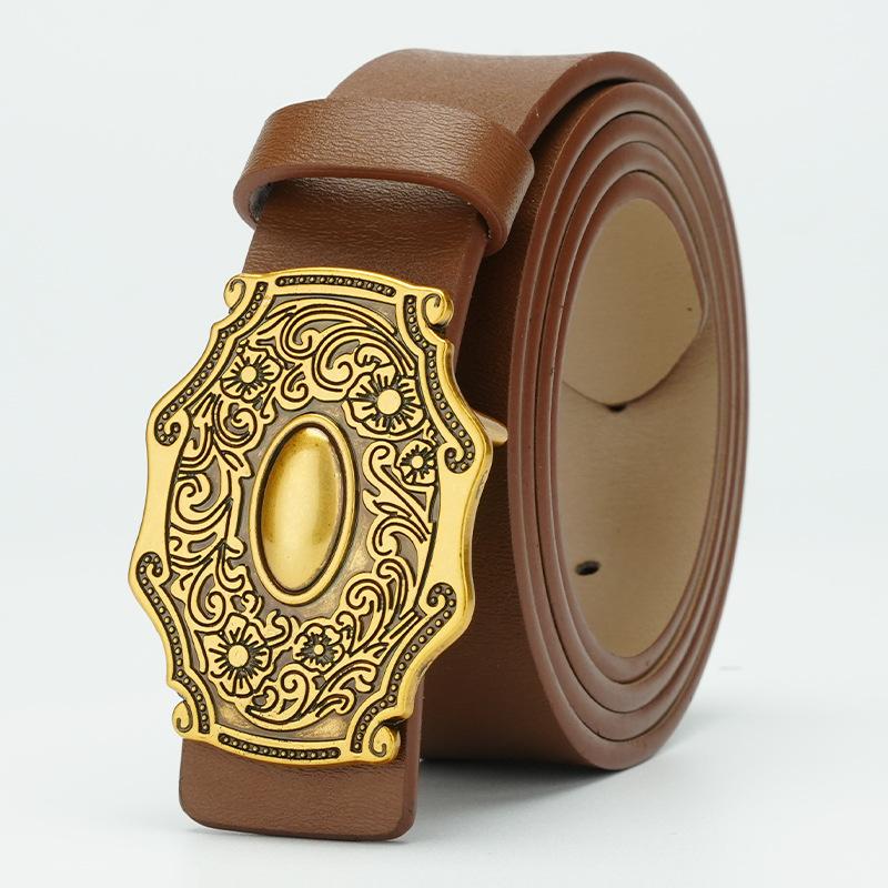 Women's Belt Versatile Belt New Style Fashionable Simple Belt Pure Cowhide Women's Smooth Buckle Belt