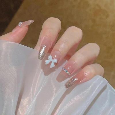 Wearable Nail Sticker Ice Transparent Bow Nail Piece Nail Piece Removable Nail Patch, Finished Nail Sticker