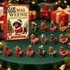 Ferienhaus Dekoration 3D Dackel Adventskalender mit 24 Einzigartigen Mini-Hundefiguren, Weihnachten Kreatives Geschenk Countdown Spielzeug Set für Kinder, Sammlerstück