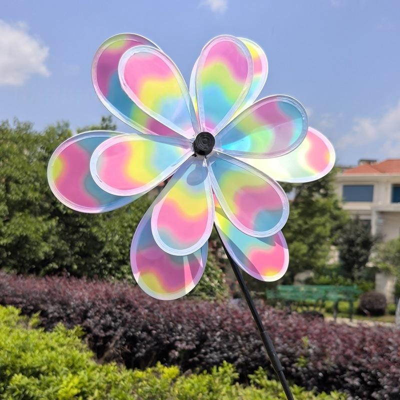 1 Piece Colorful Film Illusionary Flame Color Changing Sunflower Windmill Double-Layer Wind Spinner Kids Toys Garden Decor
