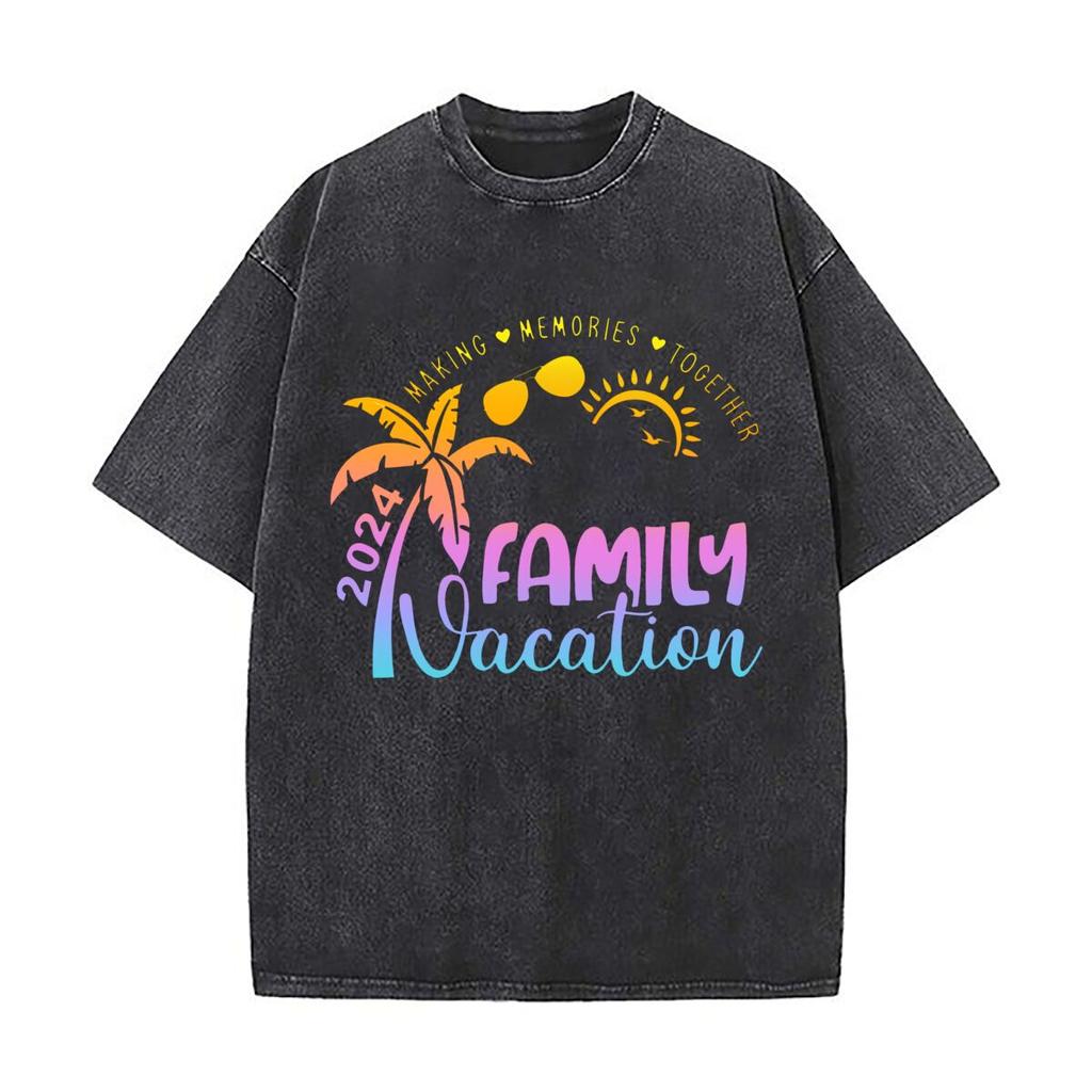 Family Vacation Travel Art Casual Washed Distressed T Shirt Vintage Minimal Short Sleeve Top