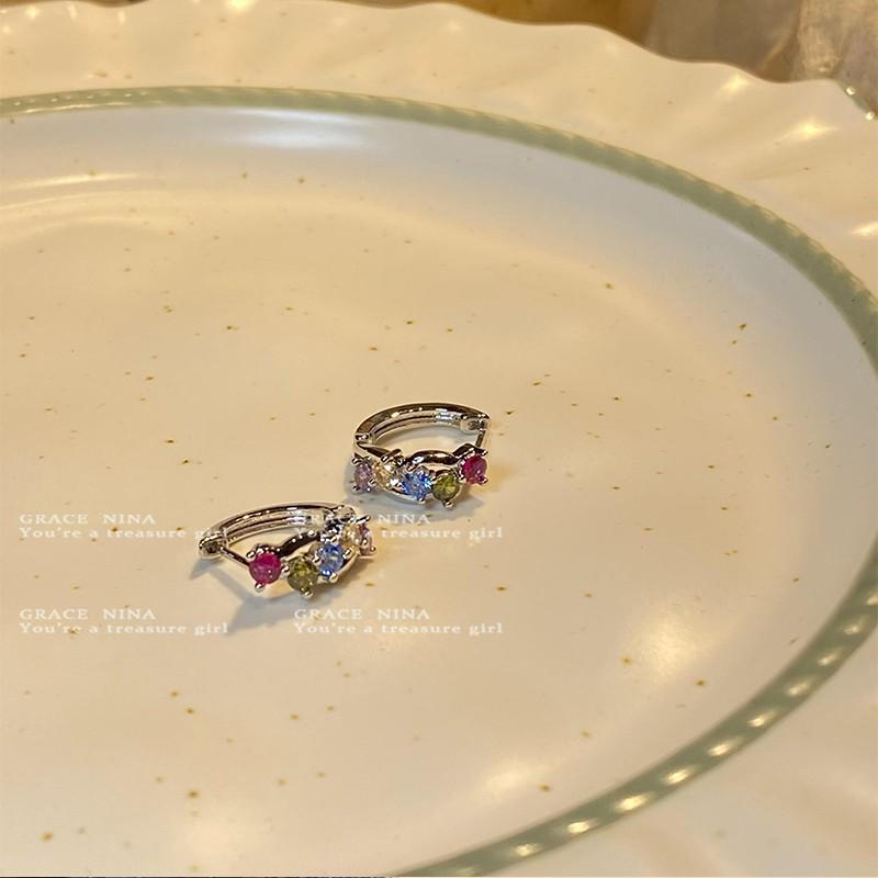 Colorful Flashing Zircon Stud Earrings: Women's Luxury Fashion, Unique Design from Japan and South Korea