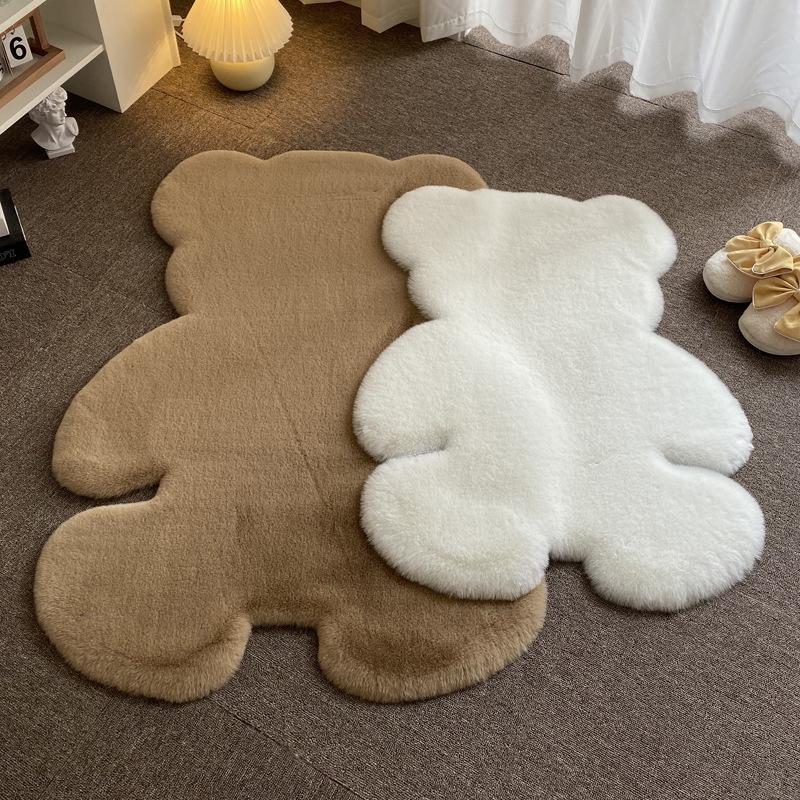 Cartoon Bear Plush Rug for Girls' Bedroom or Cloakroom