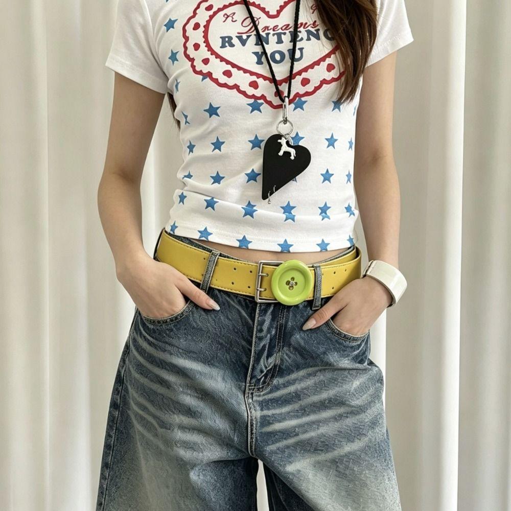 PU Y2K Waist Belt Large Button Decor Fashion Belt New Button Belt  Jeans