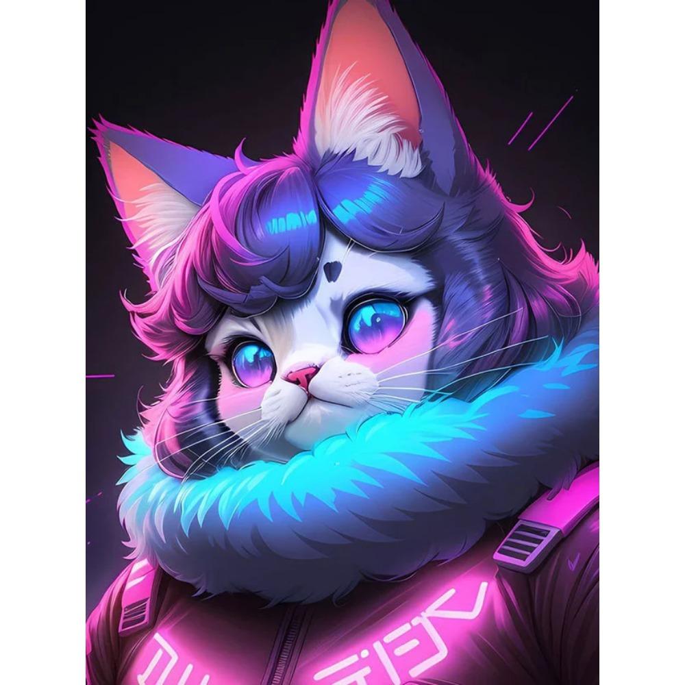 Diamond Painting Full Drill Colorful Cat Round Diamond Painting Cartoon Cute Animal Diy Diamond Mosaic Painting Home Decoration