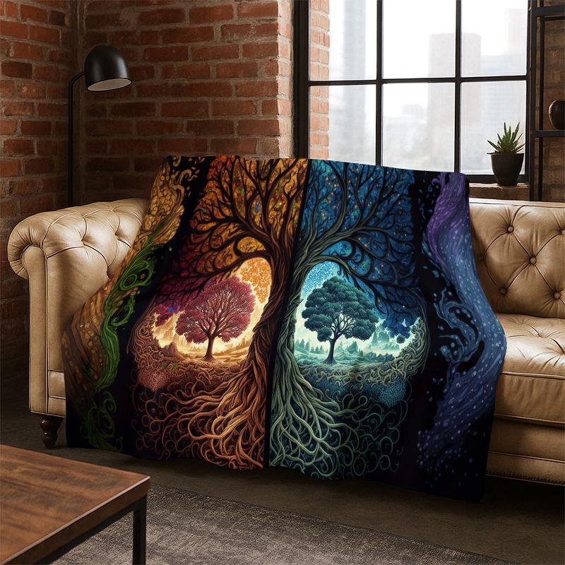 Tree of Life Nordic Mythology Yggdrasil Nature Cartoon Flannel Blanket Soft Throw Blanket for Bedroom Living Room Bed Travel Kid