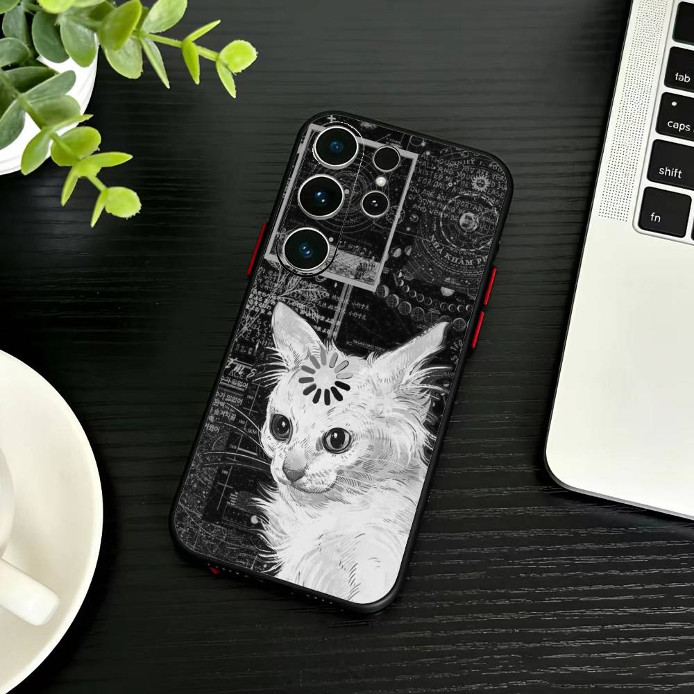 Thinking Cat Animal Phone Case For Samsung S26,S25,S24,S23,S22,S21,S20,Ultra,Plus,FE Black Soft Cover