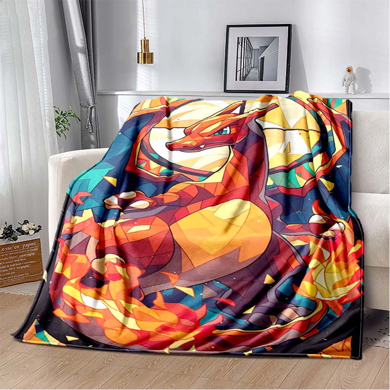 3D-Printed Cute Cartoon Charizard Blanket — Fluffy, Soft, and Warm Throw for Bedroom Decor and Home Comfort