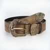 American Western Style Flower Embossed Pin Buckle Belt, Retro and Old Bronze Engraved Buckle Women's Dress Belt