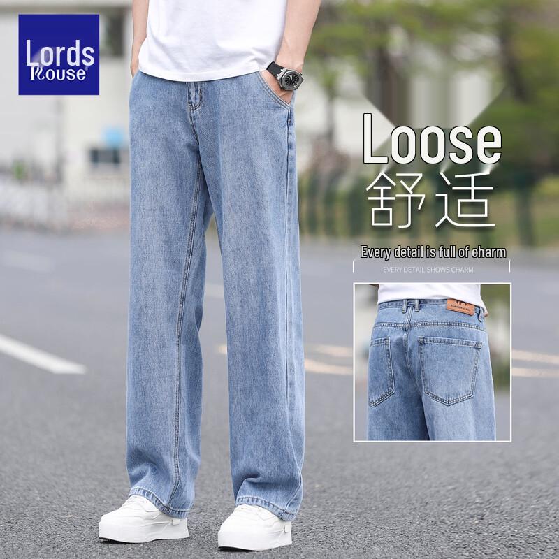 Luozi Men s Loose Wide-Leg Straight-Fit Thin Casual Jeans 35