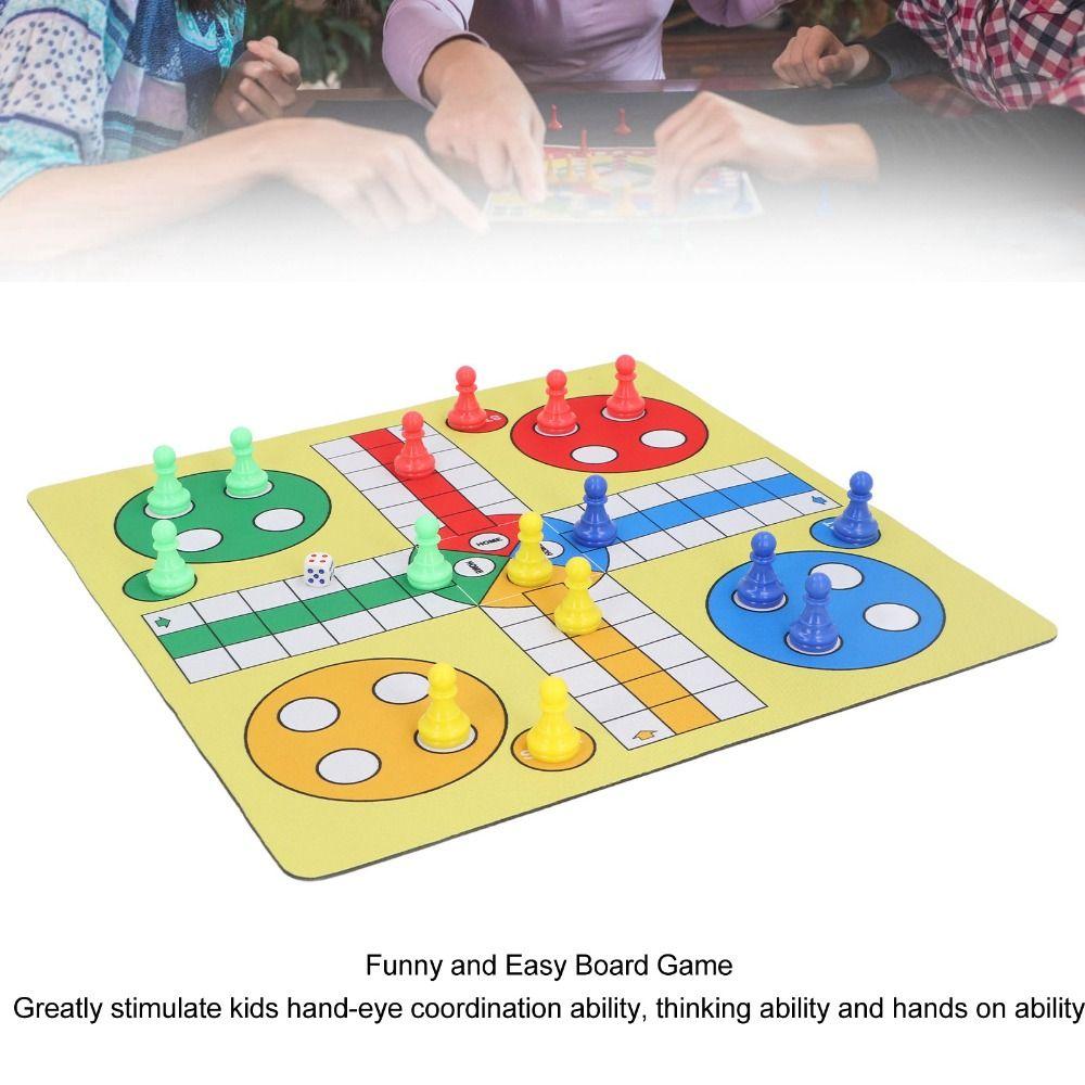 Interactive Toy Ludo Chess Set Folding Roll Up Chessboard Toy Party Game Flying Chess Travel Funny