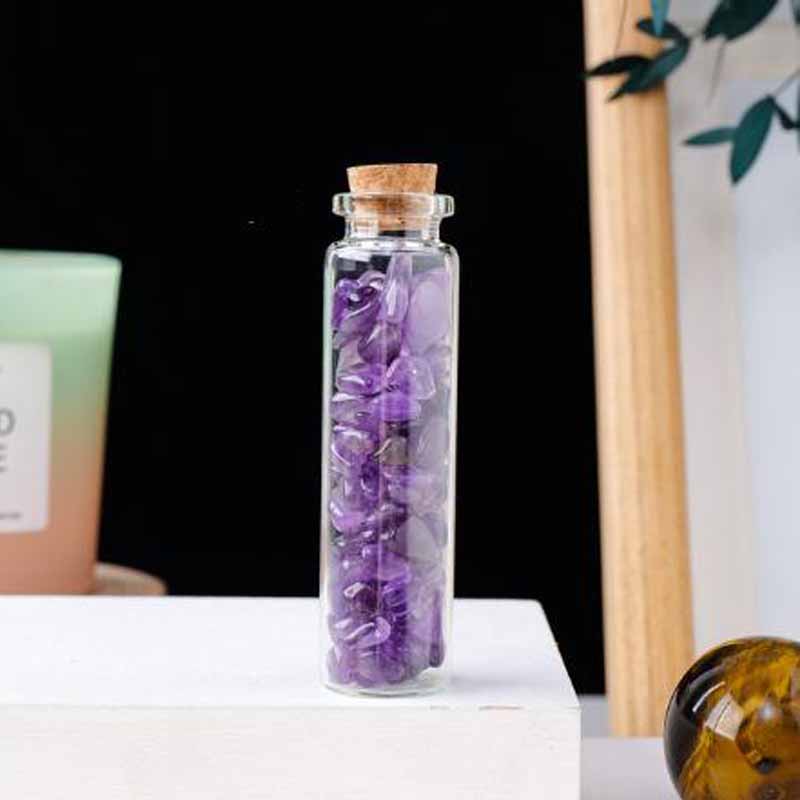 Natürliche Kristall Wunschflasche Heimdekoration Mineralchips Quarzstein Chakra Edelstein Glücksbringende Treibglasflasche Geburtstagsgeschenke