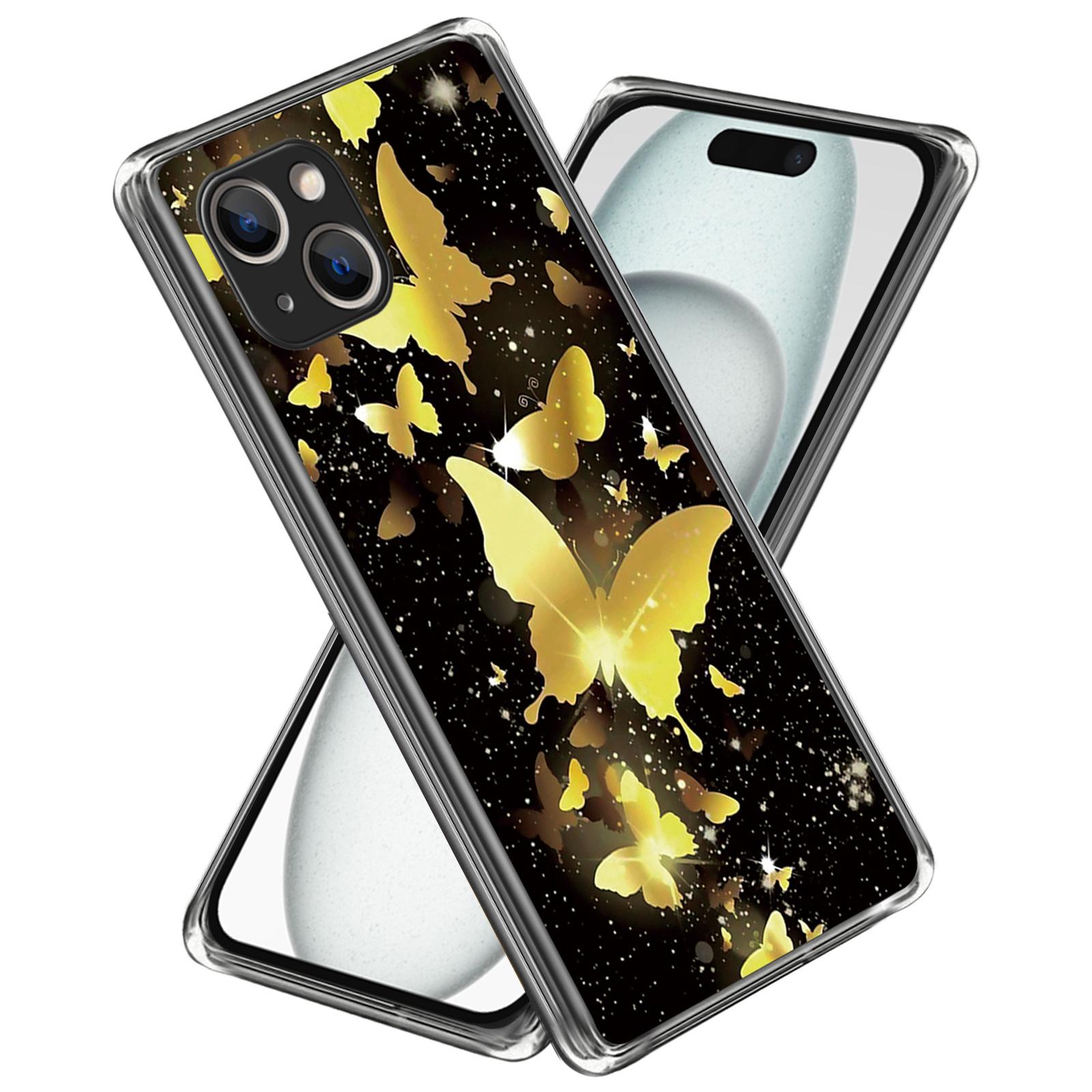 

Для iPhone 15 Plus TPU Чехол с печатью рисунка Защита от царапин Чехол для телефона Gold Butterflies