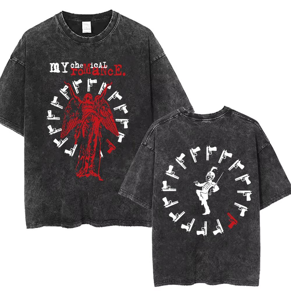 Rock Band My Chemical Romance Music Cover Washed Vintage Printed Tshirt Men Women Punk Emo Rock Oversized Short Sleeve T Shirts