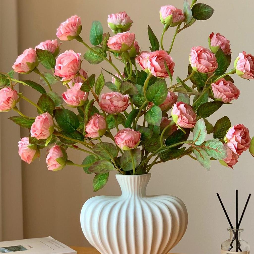 High-End Realistic Rose Arrangement In Ceramic Vase – Artificial Floral Bouquet for Living Room Decor