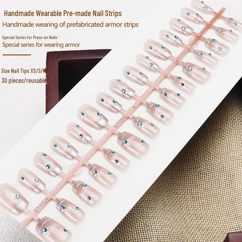 

Smiling Cat Eye French Manicure Handmade Nail Tips - Pre-Made Spicy Girl False Nails