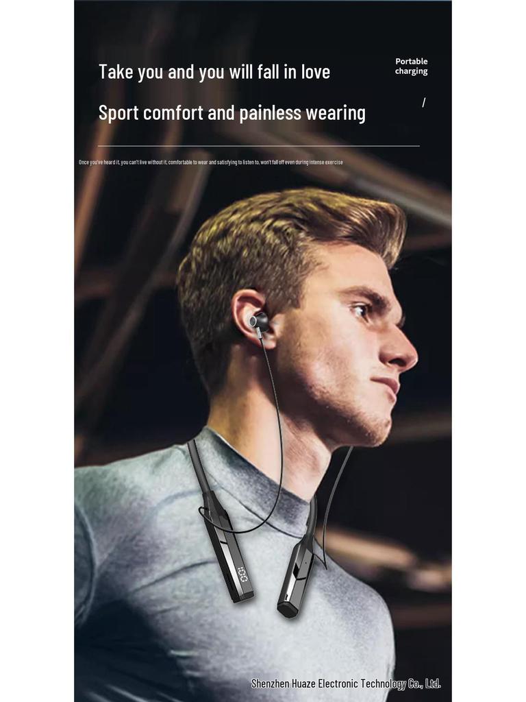 Bluetooth Neckband Headphones with Card Slot, Digital Display, Removable Battery, Universal Compatibility