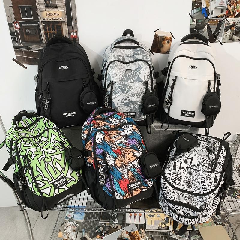 Schoolbag New Large Capacity Backpack Junior High School Student School Bag Men's and Women's Casual Backpack Printed Color School Bag Students