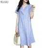 Rochie casual de vară pentru femei, cu decolteu în V, mânecă scurtă, cu dungi