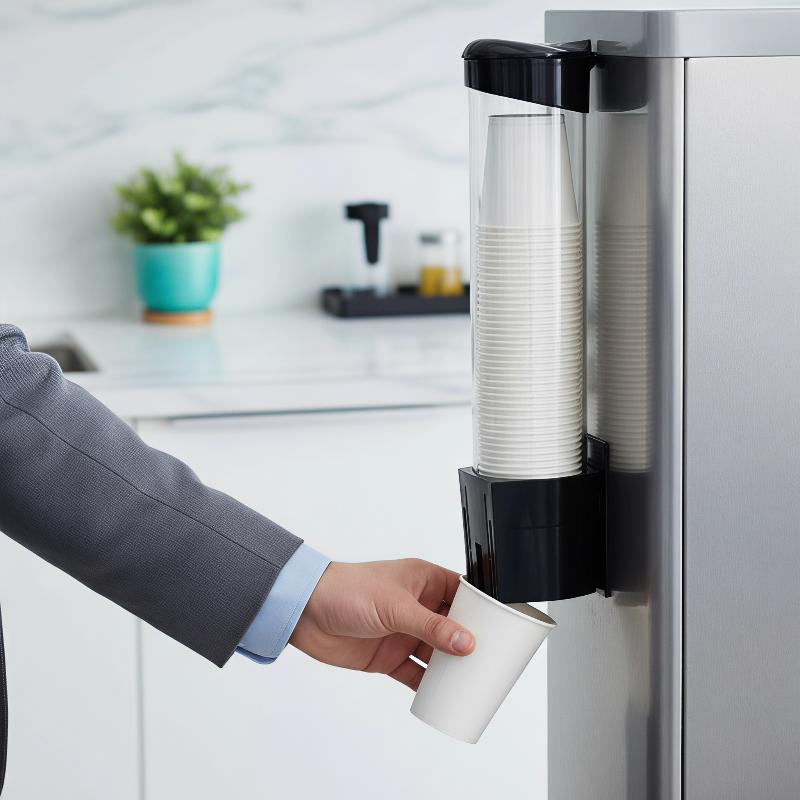 Self-Adhesive Water Dispenser Cup Holder Dustproof Space Efficient Paper Cup Organizer for Small Apartment Kitchen