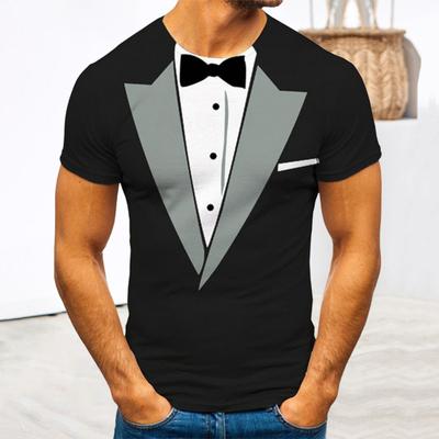 Men T-shirt Fake Two-Piece Suit Pattern Pullover Tops Round Neck Design Short Sleeve Tee Shirt Breathable Daily Wear