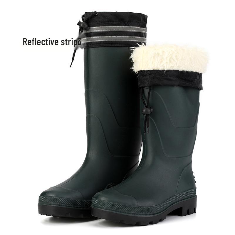Men's 3531 High-Top Fleece-Lined Rain Boots with Reflective Strip and Cotton Lining - Waterproof Rubber Work Shoes