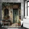 Italian Street Scenery Potted Plant Shower Curtain, Bathroom Decorative Shower Curtain, Waterproof Shower Curtain with Hooks