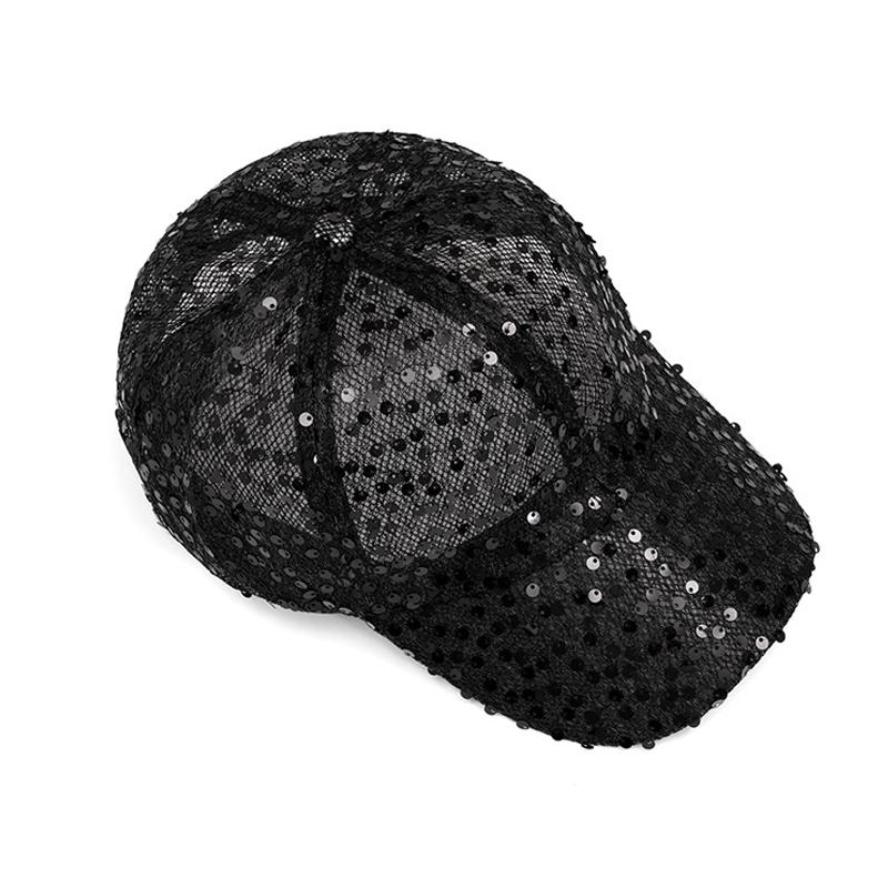 Boné de Beisebol de Lantejoulas Feminino Verão Boné de Malha Respirável Chapéu de Sol para Exterior