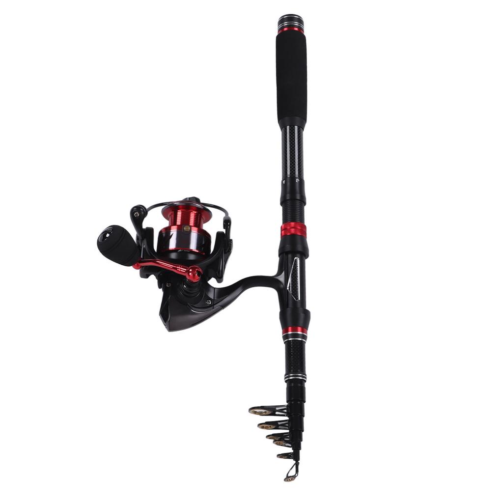 Fishing Rod Set Black Red Carbon Telescopic Fishing Rod GA3000 Spinning Reel with Line Bait Hooks for Saltwater
