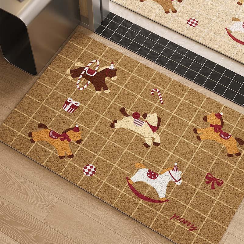 Year Of The Horse Entry Door Floor Mat Can Be Cut Silk Circle Red Festive And Dirt-Resistant Door Floor Mat Entry Door Mat