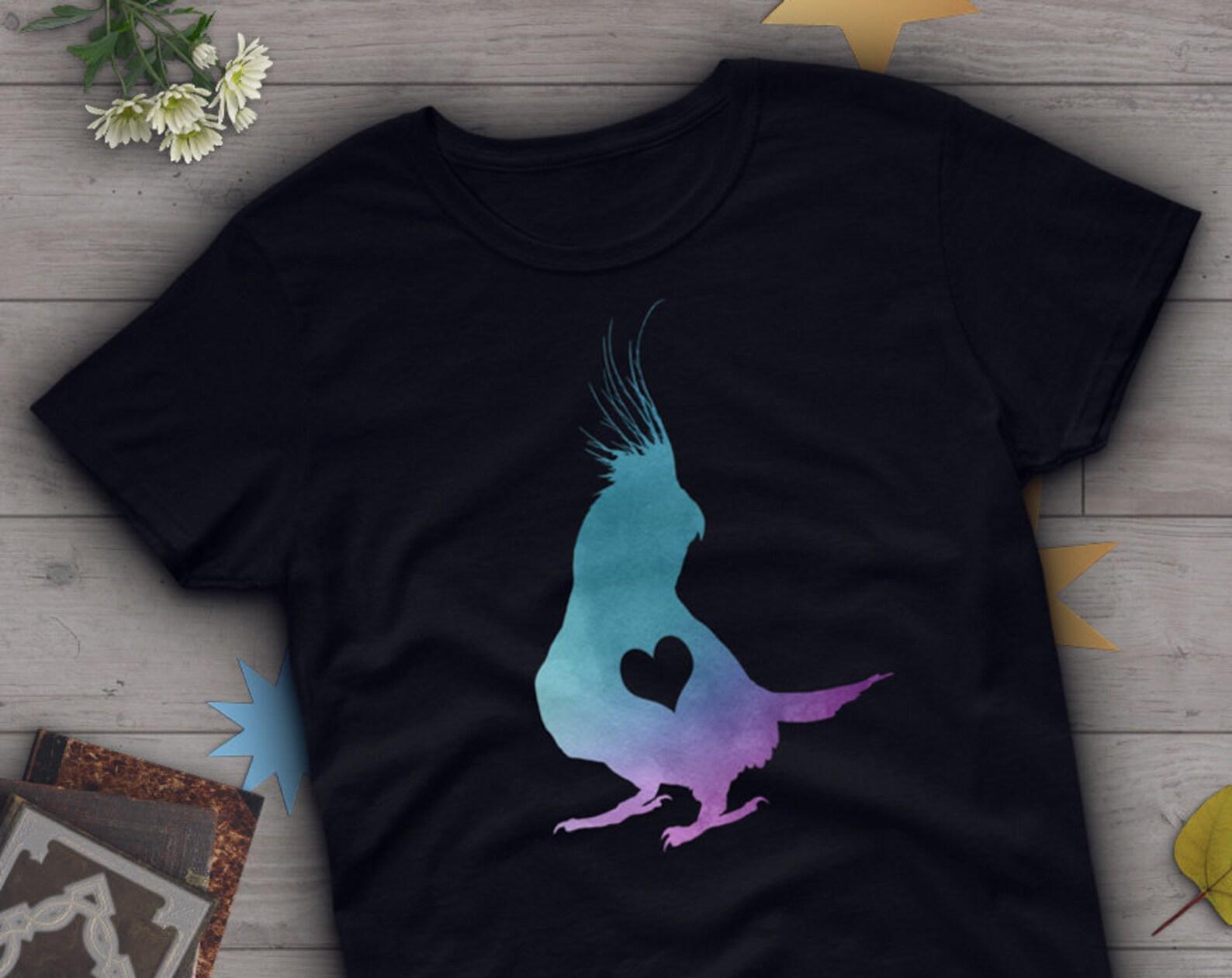 Cockatiel Shirt, , Parrot Lover Gift, Cute Bird T-shirt, Cockatiel Tshirt, Pet Graphic Tee, Tops, Blue Purple Watercolor 100