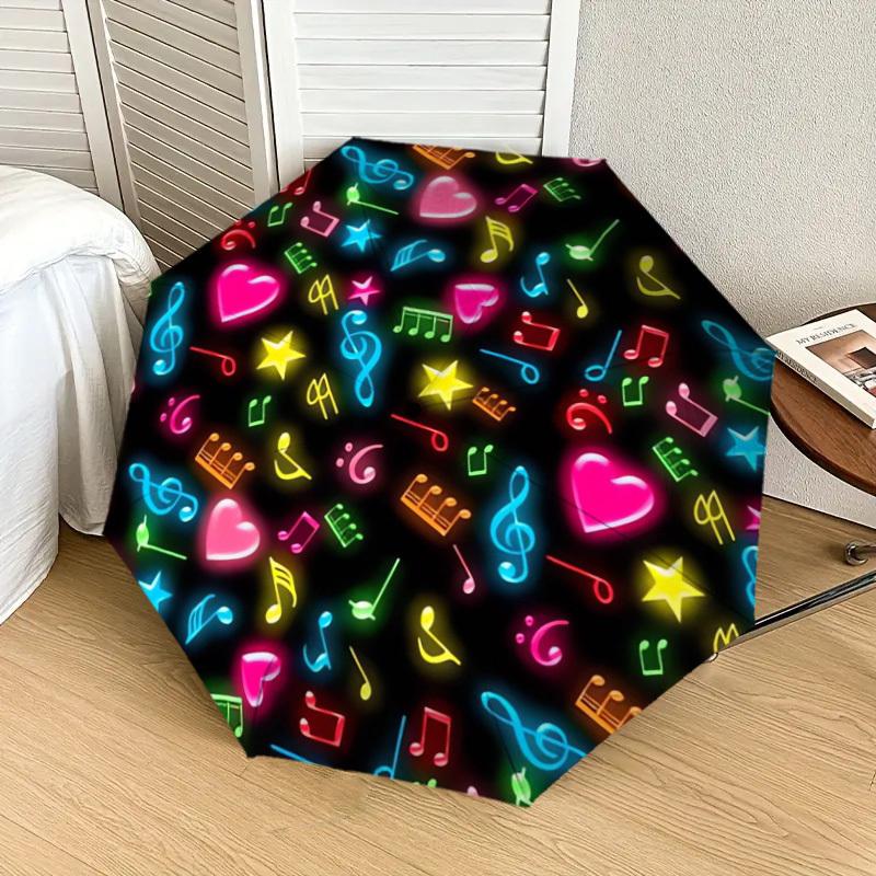 1PC Music NotesHeart Symbols Pattern Small Travel Compact Windproof Umbrella, Automatic Folding Umbrella, Automatic Open/Close ,Gift-146