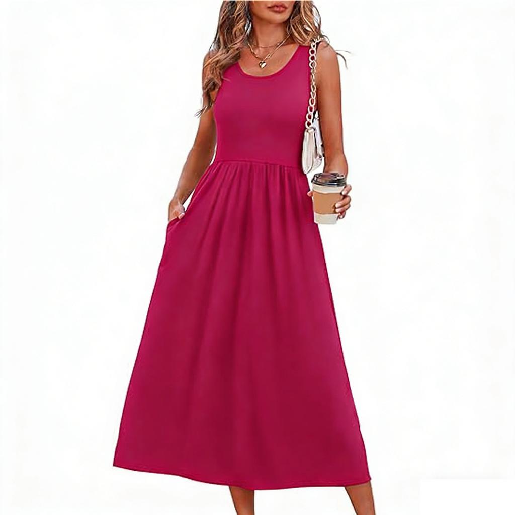 Women's clothing summer European and American neck printing pendulum sleeveless vest pocket dress