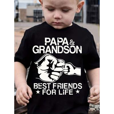 Europäische Größen Kinder Jungen T-Shirt „PaPa Und Enkel Beste Freunde fürs Leben“ Aufdruck für Bequemes Und Lässiges Rundhalsausschnitt Kurze Ärmel