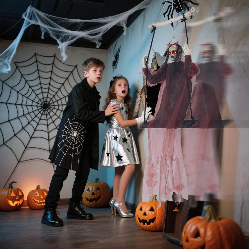 Halloween Red Clothes Swing Hanging Ghost Decoration Electric Luminous Sound Induction Horror Prank Decoration Prop