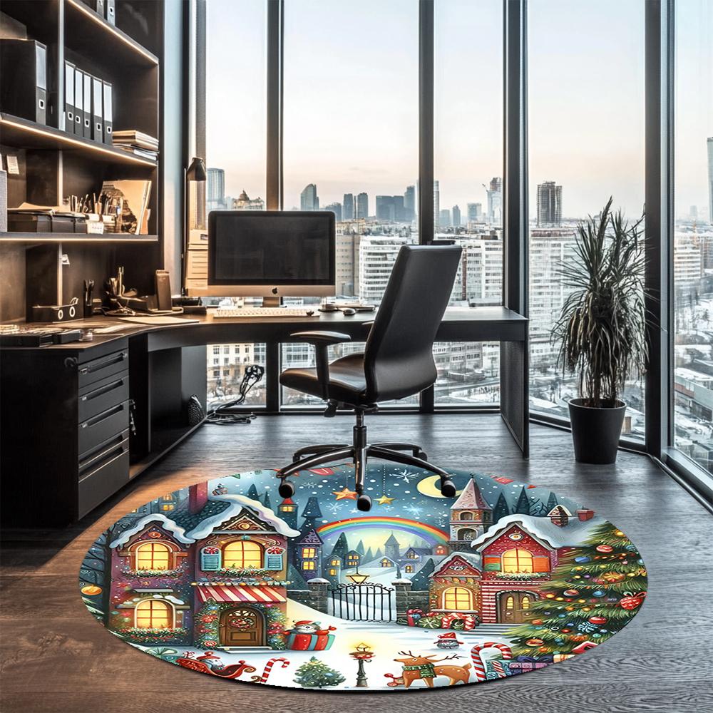 Christmas Street Printed Round Rug Carpet Chair Rug Area Rug Entryway Doormats,for Office Chair Living Room Bedroom Kitchen Room.