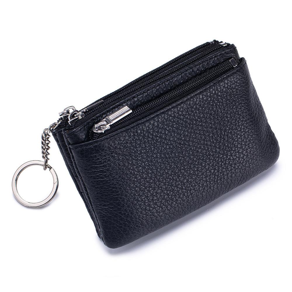 New first-layer cowhide simple women's zipper change bag three zippers large-capacity storage bag coin bag