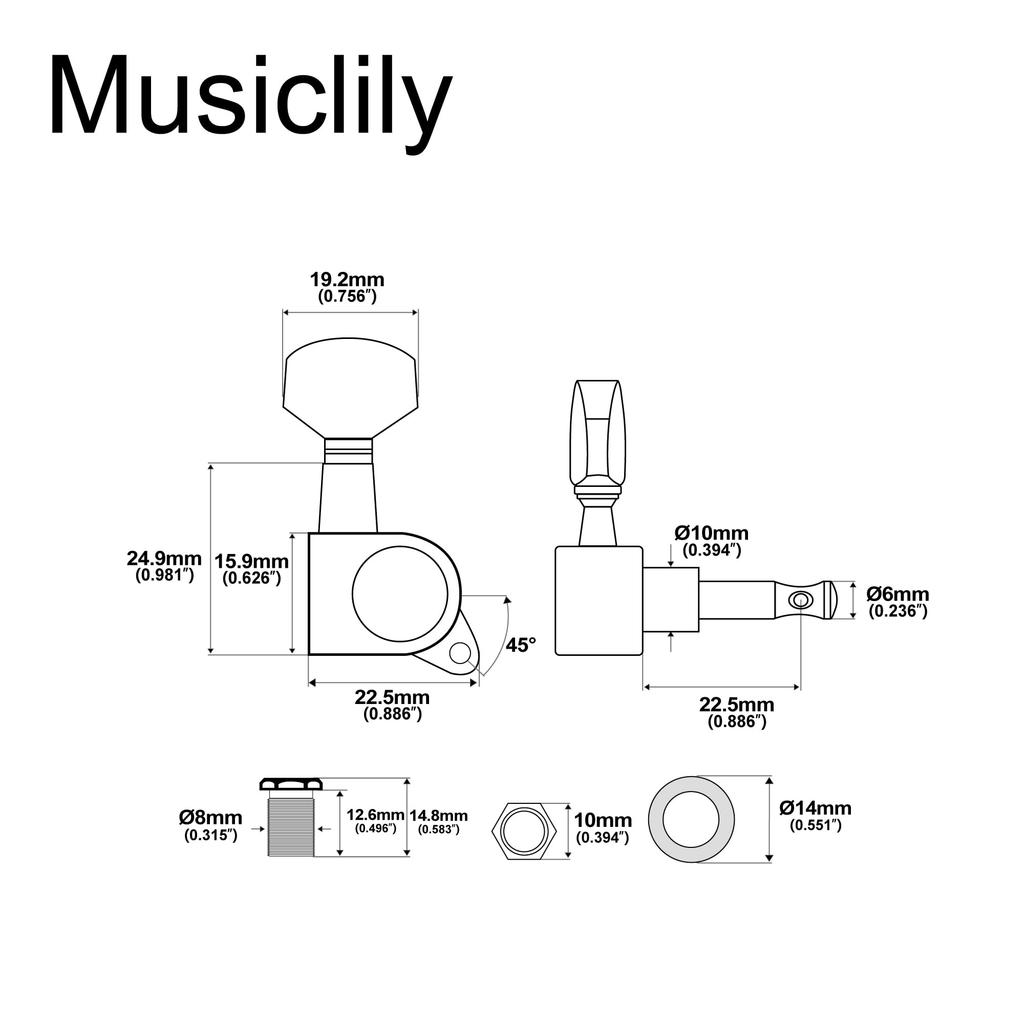 Musiclily Pro Electric Guitar Tuners for Chrome 6-in-line Stratocaster/Telecaster Guitars, Finish.