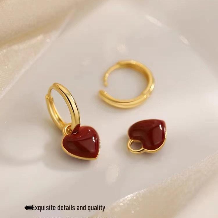 925 Sterling Silver Heart Earrings for Women - Red Zodiac New Year Niche Gift