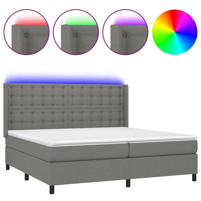 Exclusive House - LED Bed Slat Base Mattress Dark Grey 200x200 Cm Fabric