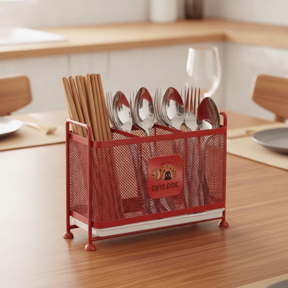 3 Grid Chopstick Storage Box Carbon Steel Kitchen Utensil Storage Basket Cutlery Holder Spoon Fork
